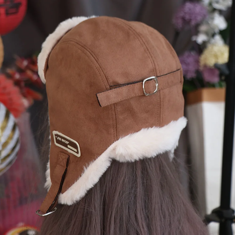 Thickened Ear Protective Hat Windproof Solid Color Winter Pilot Hat Big Head Circumference Korean Style Women Plush Hat Outdoor