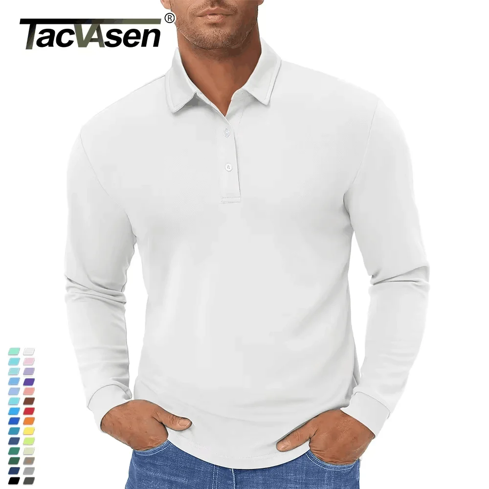 TACVASEN Long Sleeve Polos Quick Dry T-shirts Mens Breathable Sports Tees Casual Golf Polo Shirts Work T-shirt Pullover Tops Man