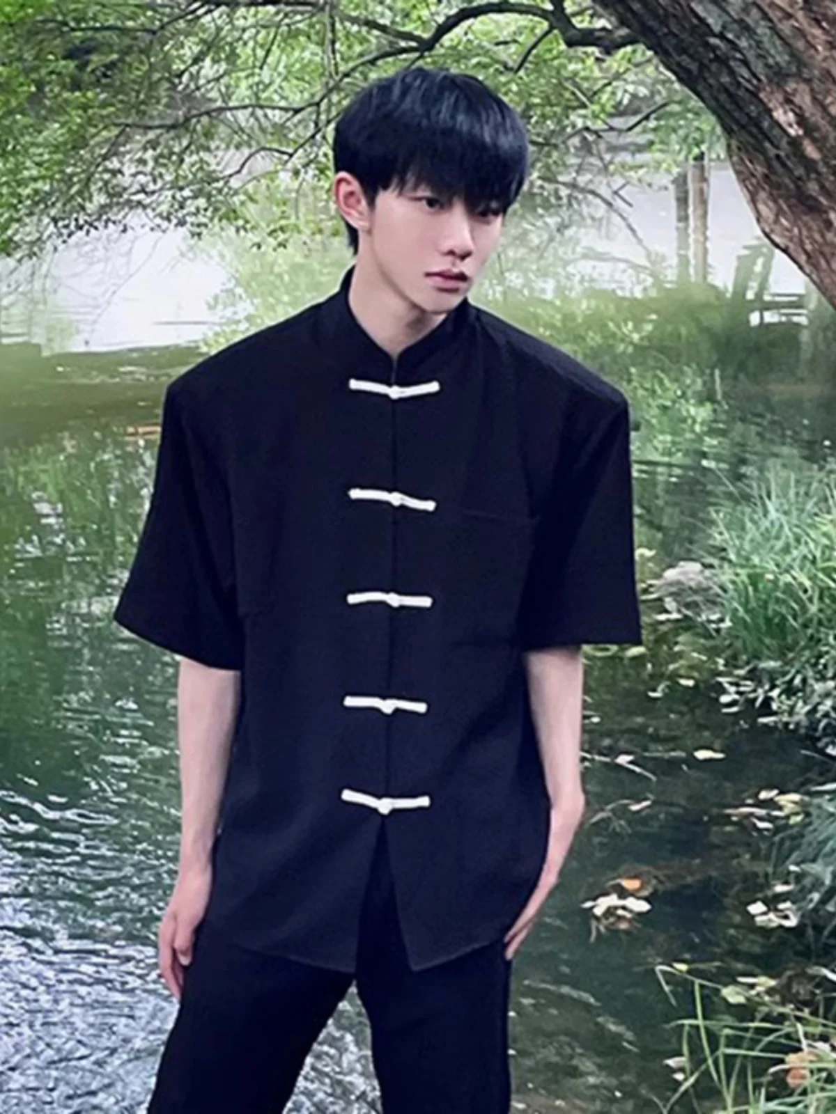 

New Chinese Sle ort Sve irt Men's Summer Haome Pad oulder f Sve irt Trendy Zhongan Tang Costume Jaet