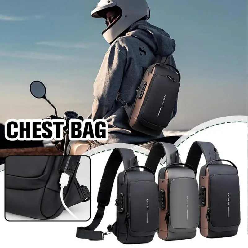 New Men Sports Sling Shoulder Bag Oxford Cloth Waterproof Chest Daypack with USB Charging Port Fashion Anti-Theft Crossbody Bags