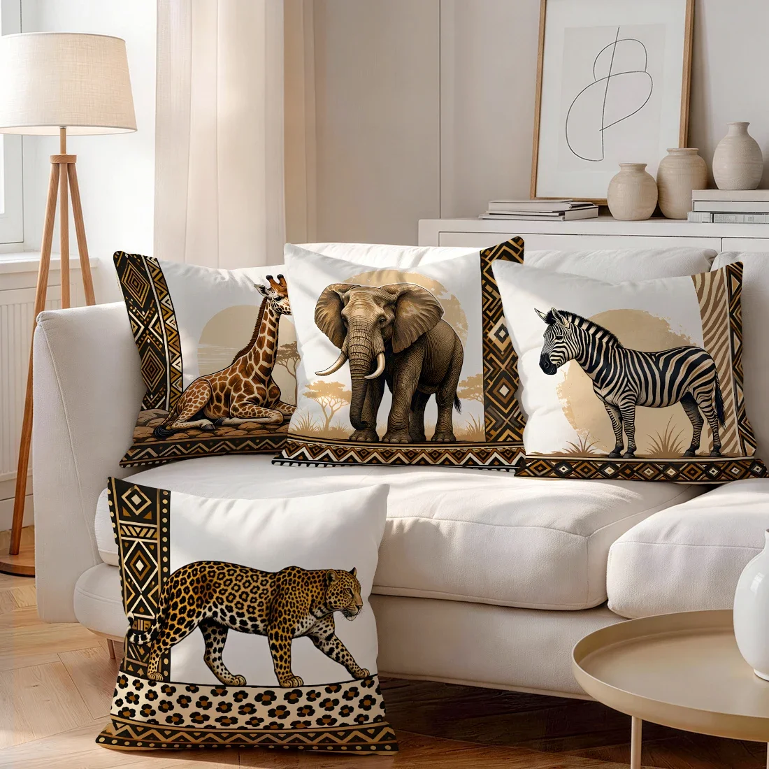 African Savannah Wildlife Cushions Pillowcase Polyester Cushion Cover Throw Pillow Pillowcover Home Car Sofa Decor