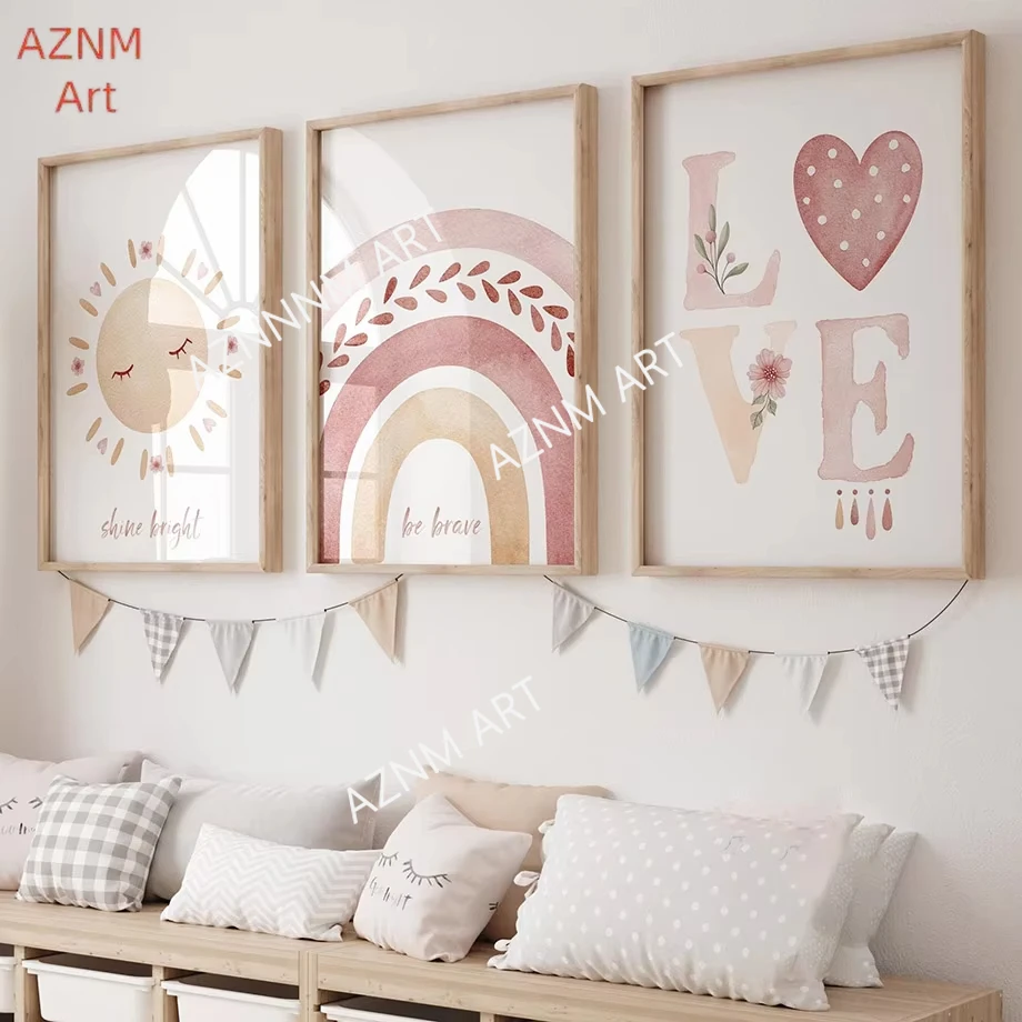 Aquarell Einhorn Sonne Mond Regenbogen Wolke Wandkunst Leinwand Malerei Cartoon Poster und Drucke Bilder Mädchen Kinderzimmer Heimdekoration