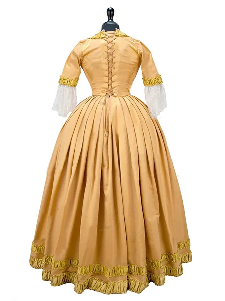 فستان ملكي من Robe a La Anglaise لعام 1750s فستان y Reenactment Marie Antoinette Rococo فستان أصفر مصنوع حسب الطلب