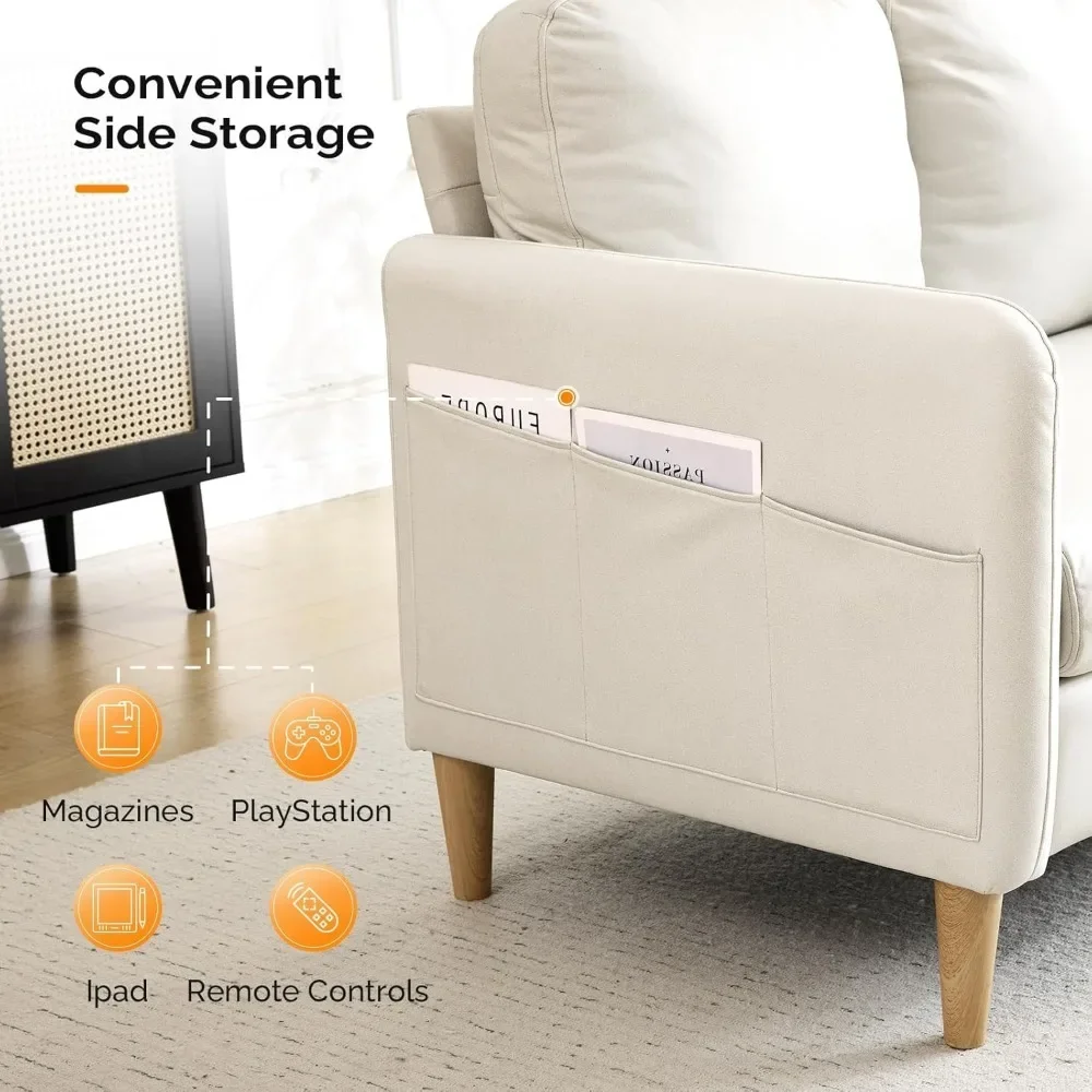 47" Small Beige Loveseat Couch, Mini Mid-Century Modern Sofa with Love Seat Design for Compact Spaces – Living Room, Bedroom, o