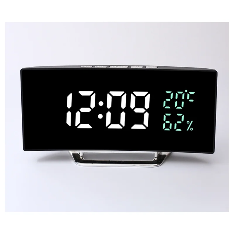 شاشة منحنية ممتازة LED ساعة متعددة الوظائف 7816 مرآة منبه رقمي مع عرض درجة الحرارة والرطوبة