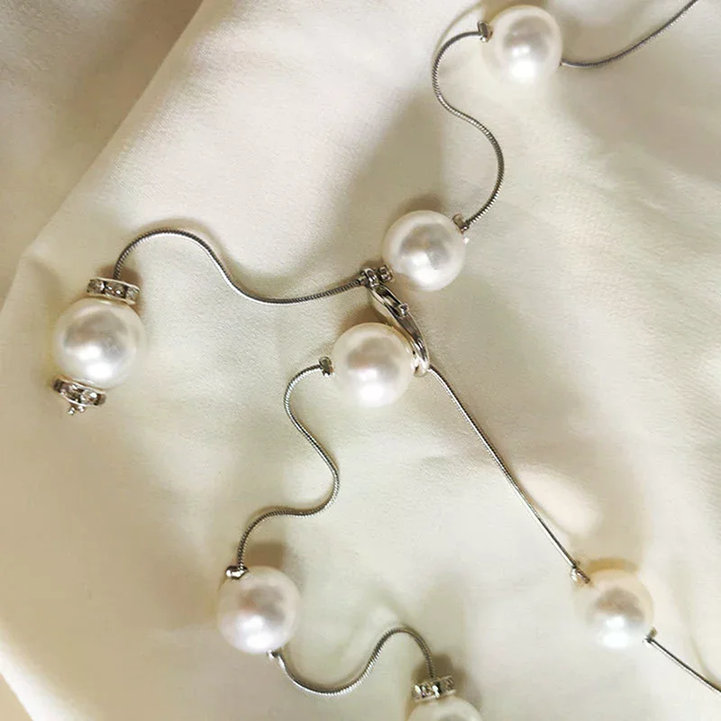Elegant Pearl Women's Belt Simple Adjustable Metal Thin Chain Belt For Ladies Dress Skinny Waistband Decorative Jewelry