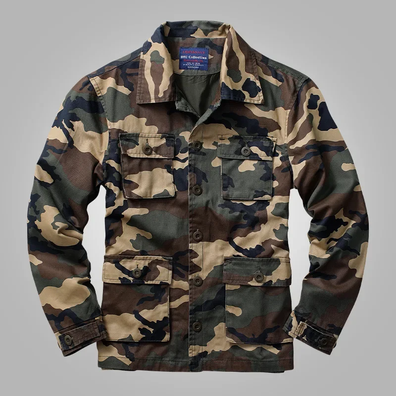 Pop American Style Spring Coat For Men, Slim-Fit Jacket, Tiger Stripe Camouflage Military Pilot Outdoor Single-Wear Jacket Top