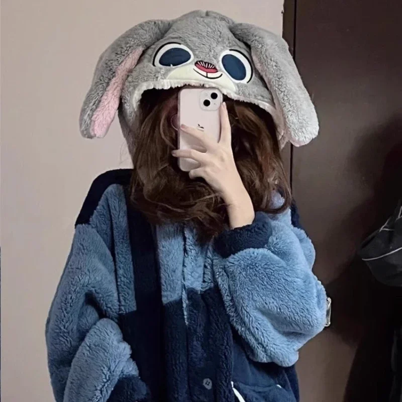 

Disney Anime Cartoon Judy Night-Robe Thick Warm Sleepwear Set Home Clothes Autumn Winter Pajamas Nightgown Couple Fashion Gifts