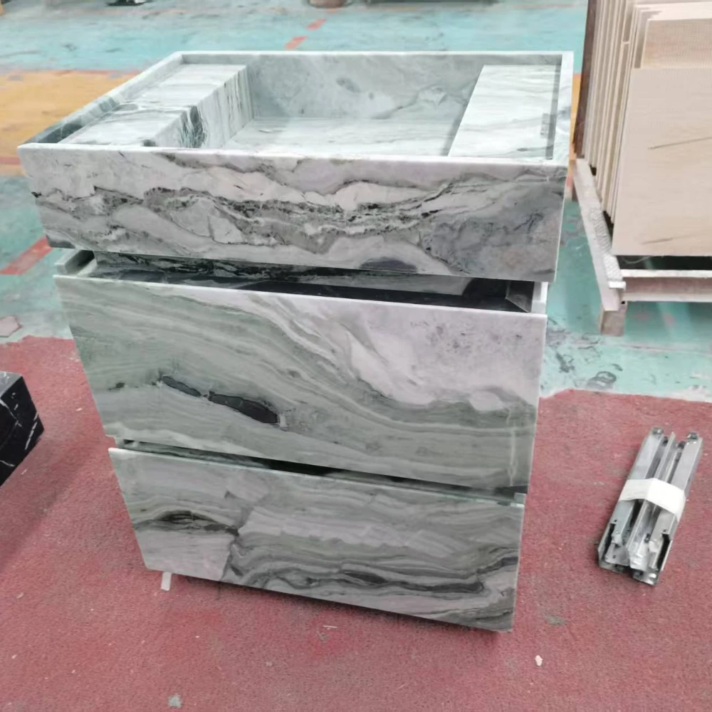 #￥Premium Natural Green Marble Bathroom Vanity Polished Integrated Marble Sink Cabinet for Bathroom KItchen
