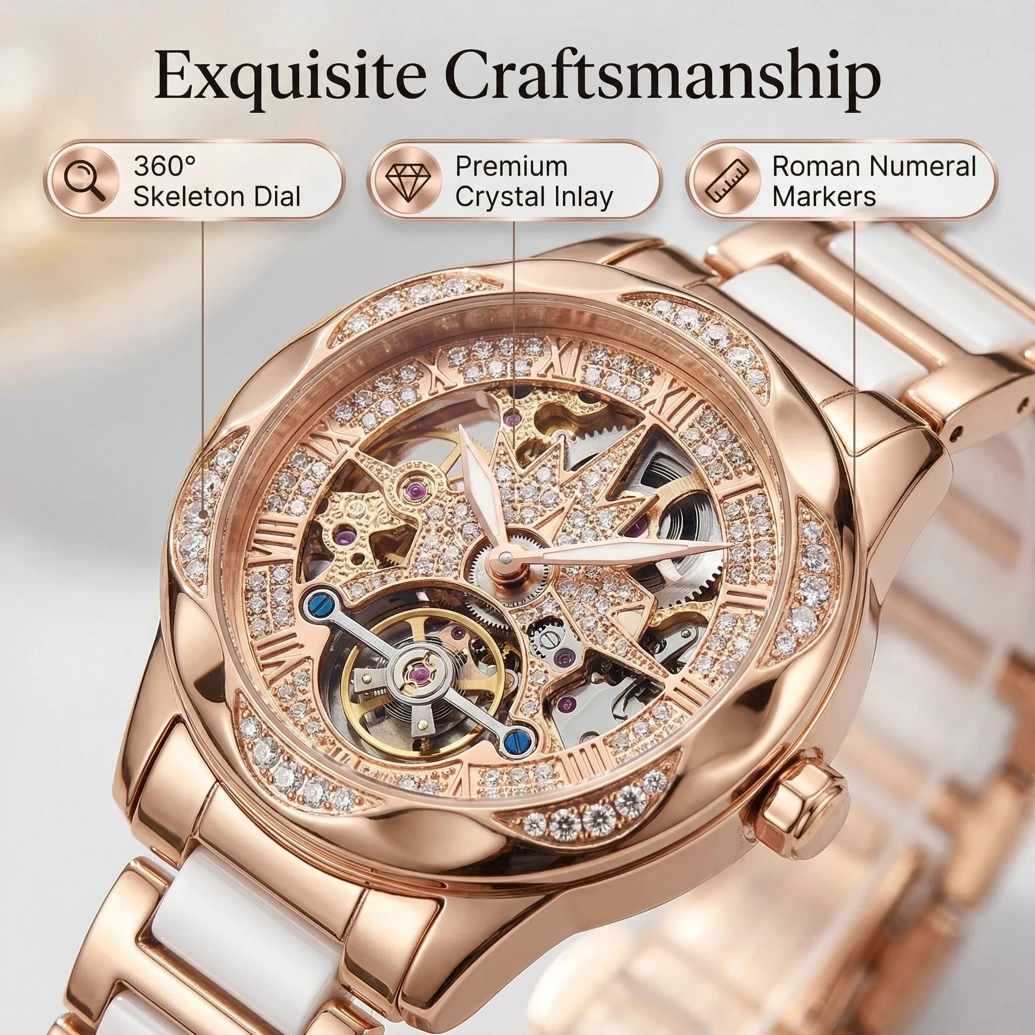 Woman Watch Elegant 2026 Wristwatches Skeleton Circular Dial Ladies Quartz Diamond Watch Luxury Fashion Watches for Girlfriend