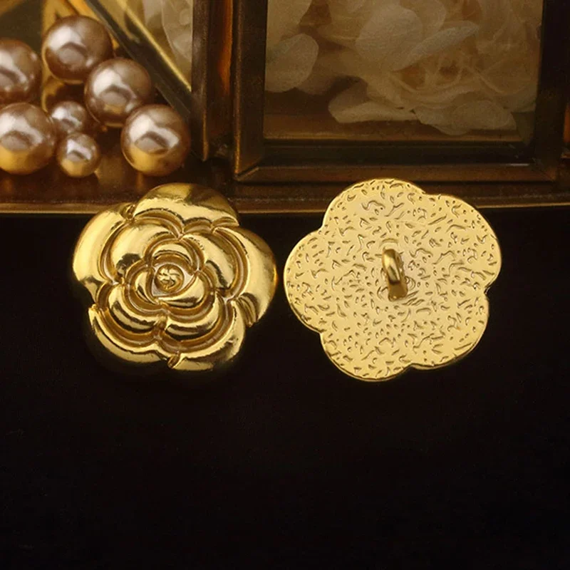 1PCS Gold Rose High-Grade Metal Button Champa Flower Jacket Suit Sweater Cardigan sewing supplies