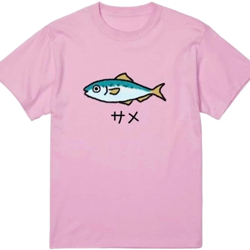 Something's Not Right Shark Sardine Gag Text Present Cat Gift Funny Illustration Animal Unisex Aiming for Laughs Y2k Women Tops