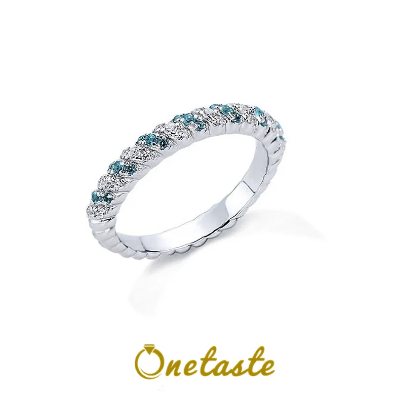 

925 Sterling Silver Blue Tourmaline Slim Band Eternity Rings Women Lightweight Tiny Shiny Stack Dainty Ring Love Gift For Her