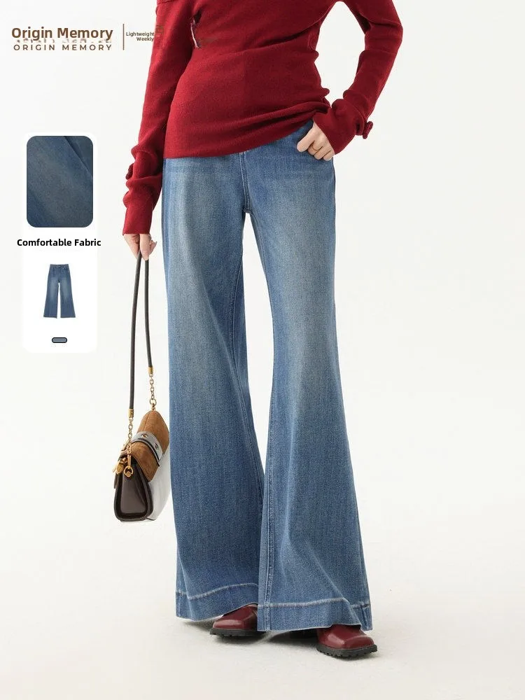 

Fashionable Bell Bottom Jeans High Waist Wide Leg Pants Retro Slimming Casual Zipper Closure Mid-Rise Denim Skinnies