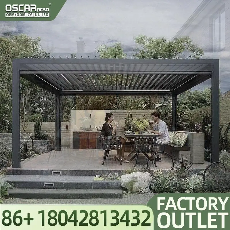 3x3 3x4 4x4 4x6 Automatic Freestanding Wall Mounted Balcony Patio Arches Arbours With Sides LED Lights Pergola