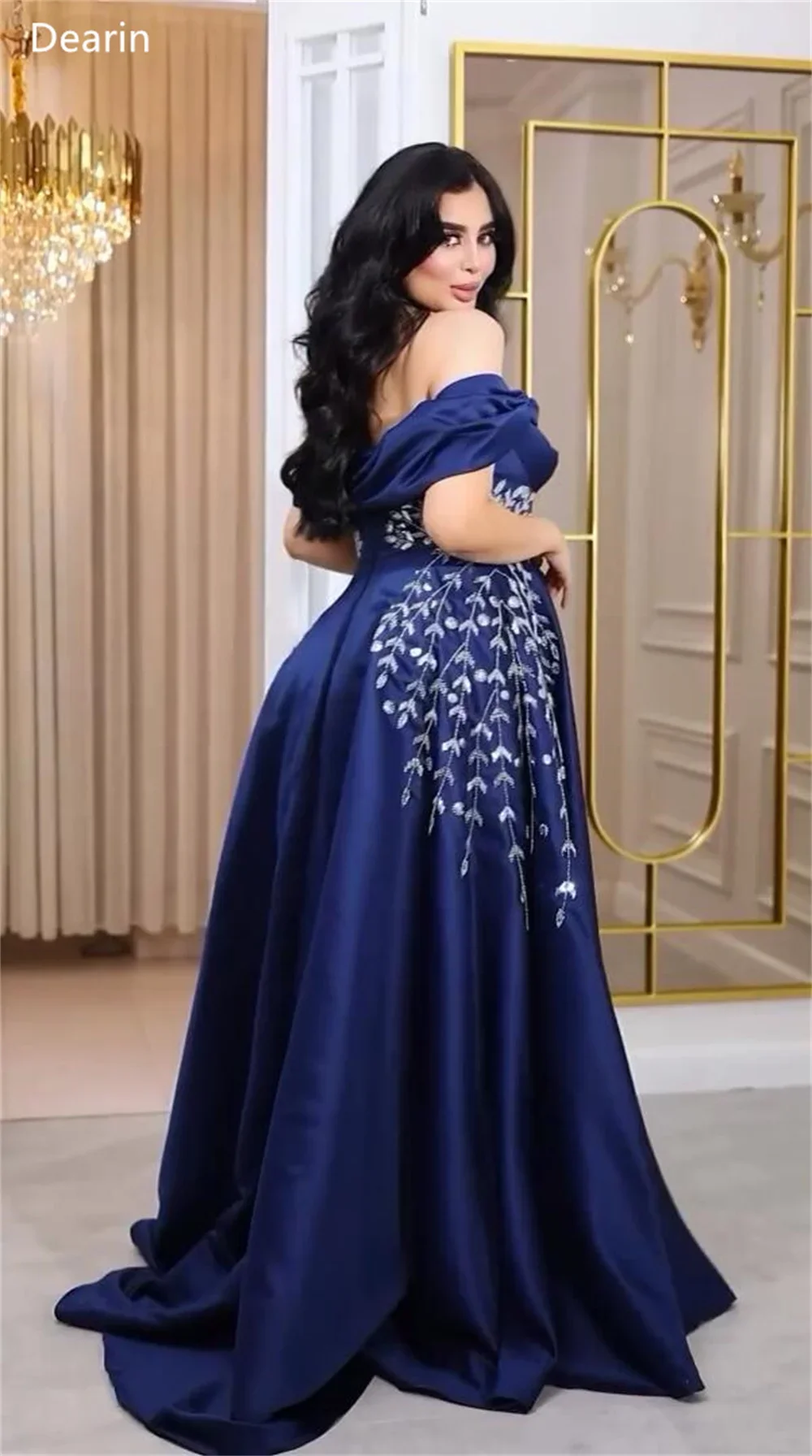 Customized Saudi Arabia Dearin Off-the-shoulder A-line Floor Length Skirts Draped Applique Bespoke Occasion Dresses Formal Gown