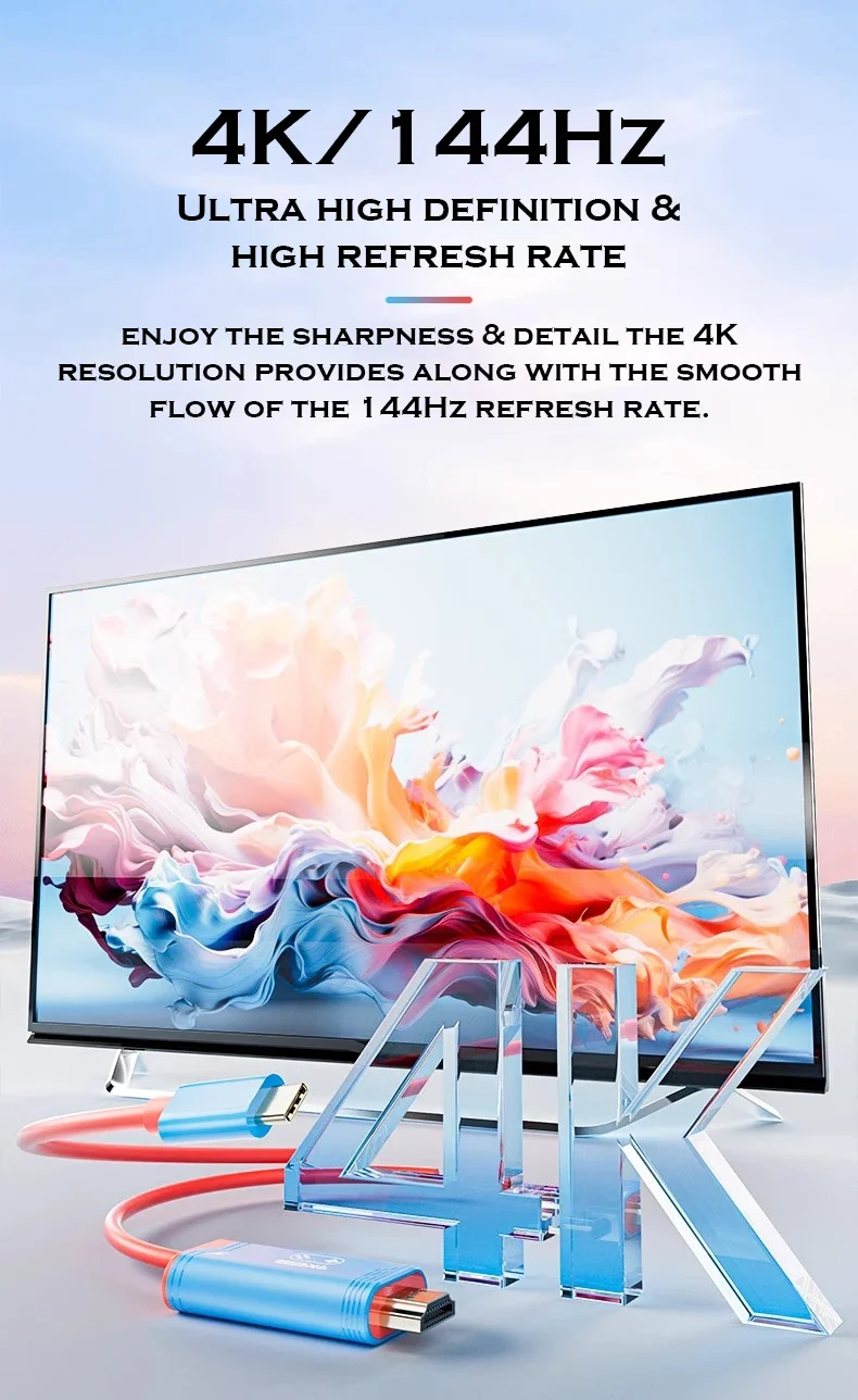 Для коммутатора 1/2 хоста PD100W HD HDMI Type C к универсальному проекционному кабелю 4K/144 Гц Видеокабель для ROG ALLY Кабель для преобразования видео