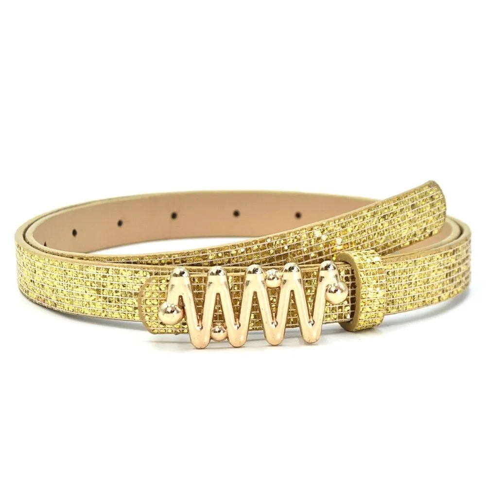 Bling Bling Sparkling Rhinestone Belt Versatile Luxury Brand Design W-shaped Buckle Belt Vintage Glitter PU Leather Belt