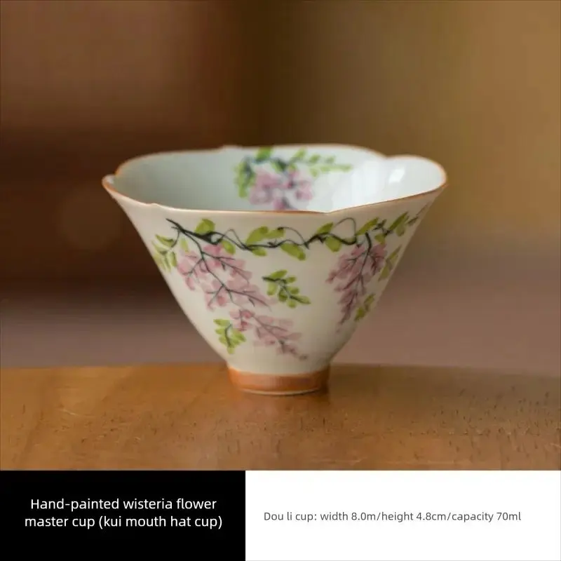 

Hand-painted Wisteria Ceramic TeacupChinese Style / Retro StylePorcelain Tasting CupUnique Handmade TeawareGift for Tea LoversHo