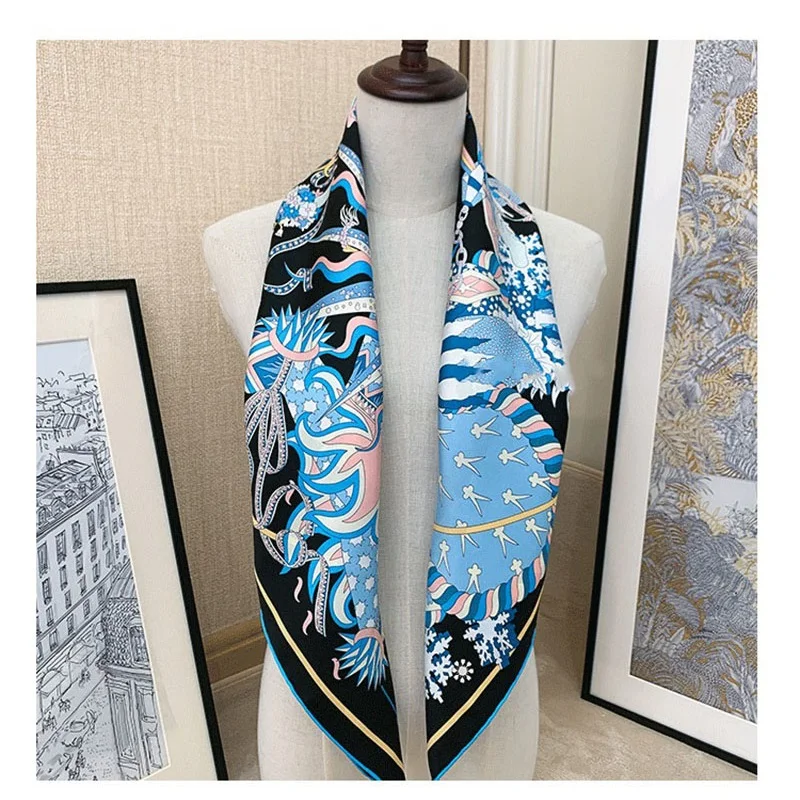 NEW Prints 100% Real Silk Scarf Neckerchief Women Charming Square Silk Shawl Echarpe Wraps 88*88cm