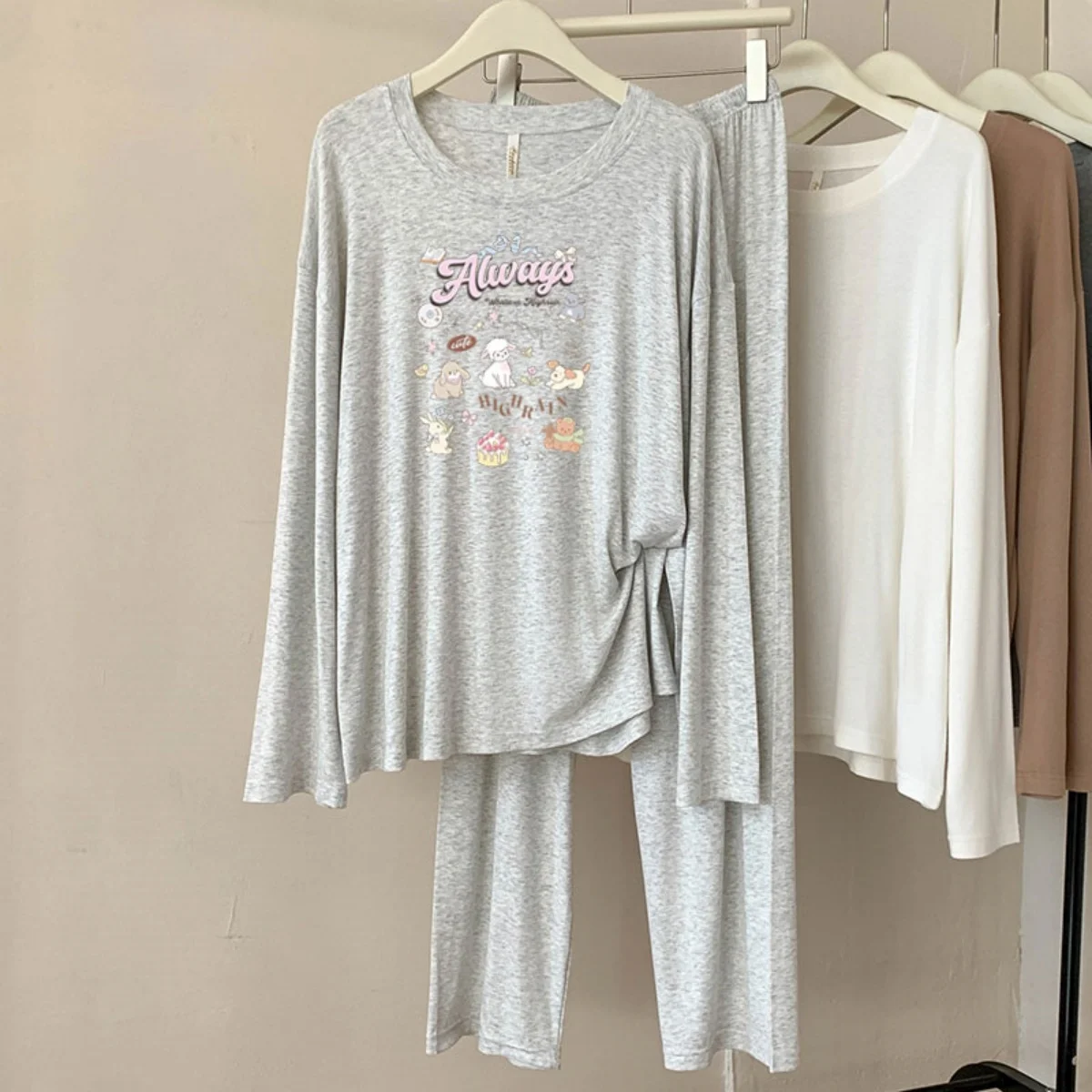 

A75 модальные пижамы женские весенне-осенние новые повседневные дышащие комплекты домашней одежды в клетку с круглым вырезом и длинными рукавами