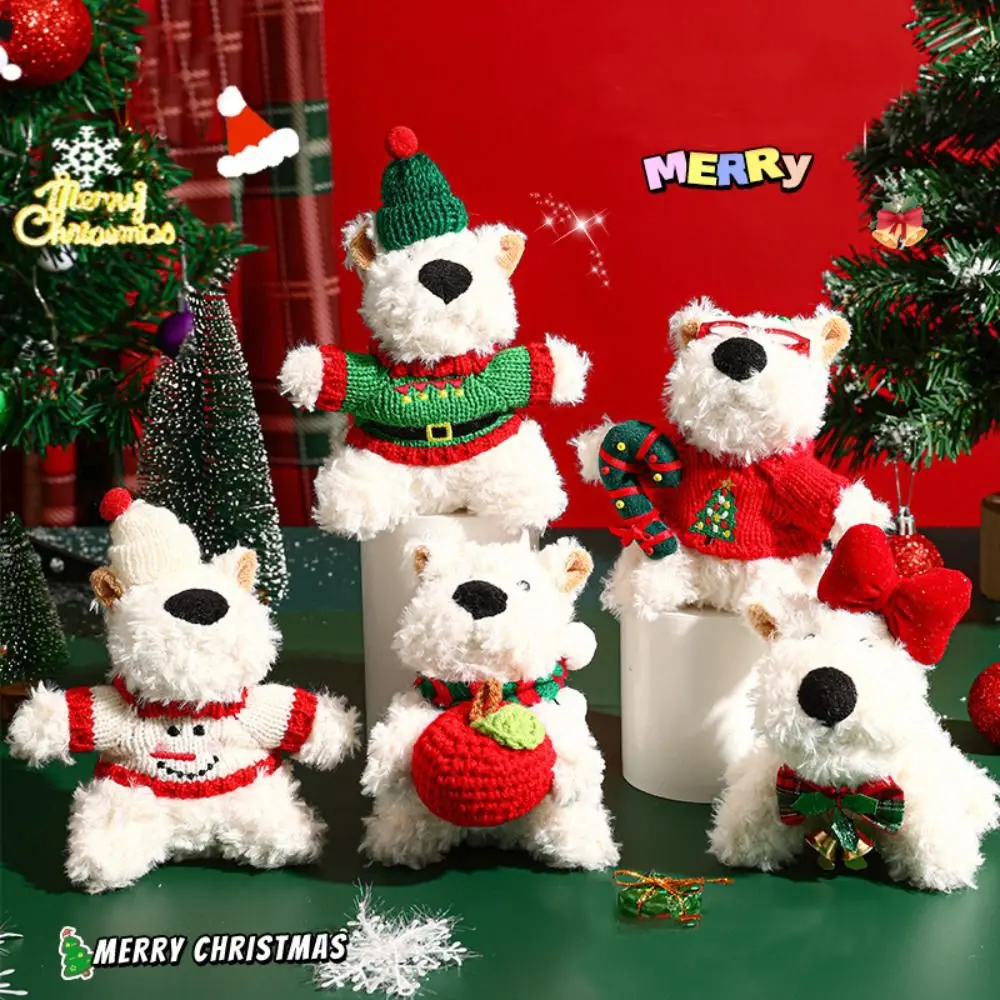 Cartoon Christmas Puppy Keychain Kawaii West Highland Dog Christmas Plush Keyring Cute Toy Doll Pendant Bag Keychain