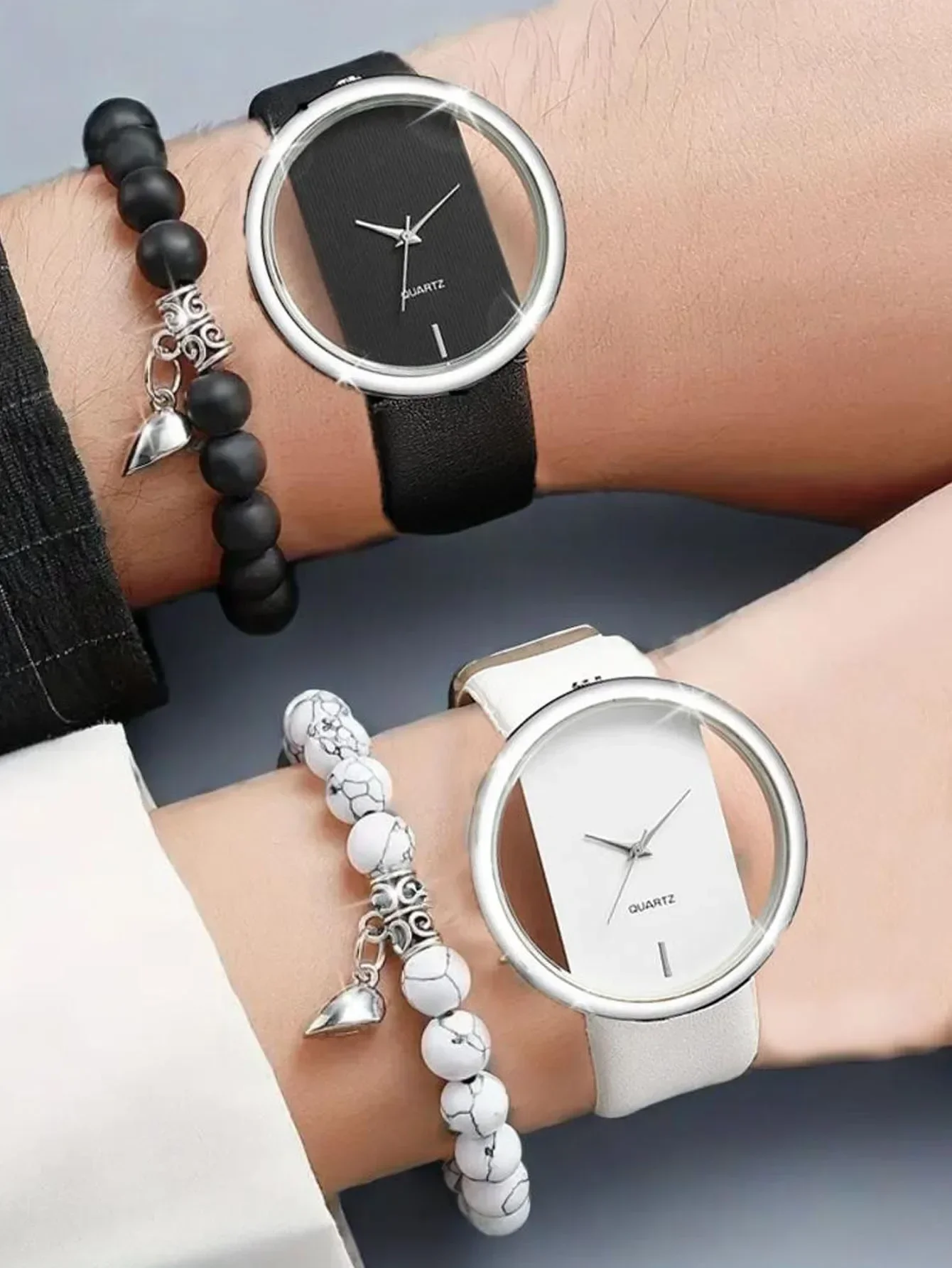 4-piece/set fashionable, atmospheric, transparent, hollow neutral watch, couple's belt, quartz watch, large dialFashion Watch