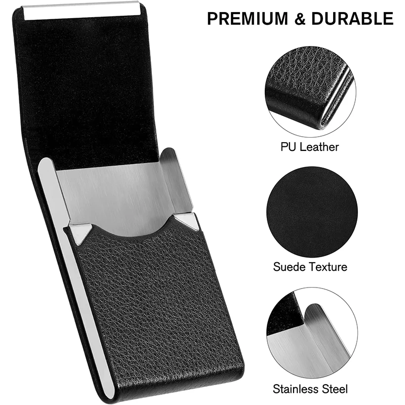 PU Leather Stainless Steel Business Card Holder Name Card Holder Slim Pocket Buckle Credit Card Box ID Case Card Case