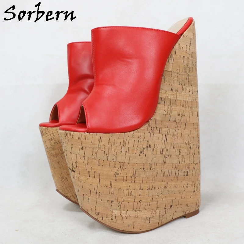 Sorbern 30Cm Wedge High Heel Sandals Women Thick Platform Open Toe Slip On Summer Style High Arch Drag Queen Fetish Shoes Custom