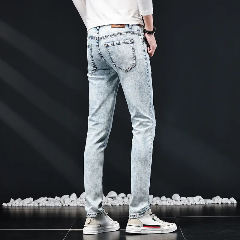 Pantalones vaqueros ajustados para hombre, Vaqueros clásicos, elásticos, informales, lavados con copos de nieve, 2024