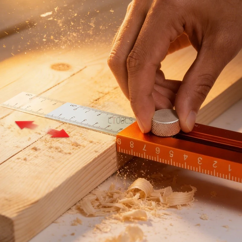 New Extendable Scribing Level Ruler Aluminum Alloy Gauge Multifunctional Woodworking Ruler for Measuring, Marking & Positioning