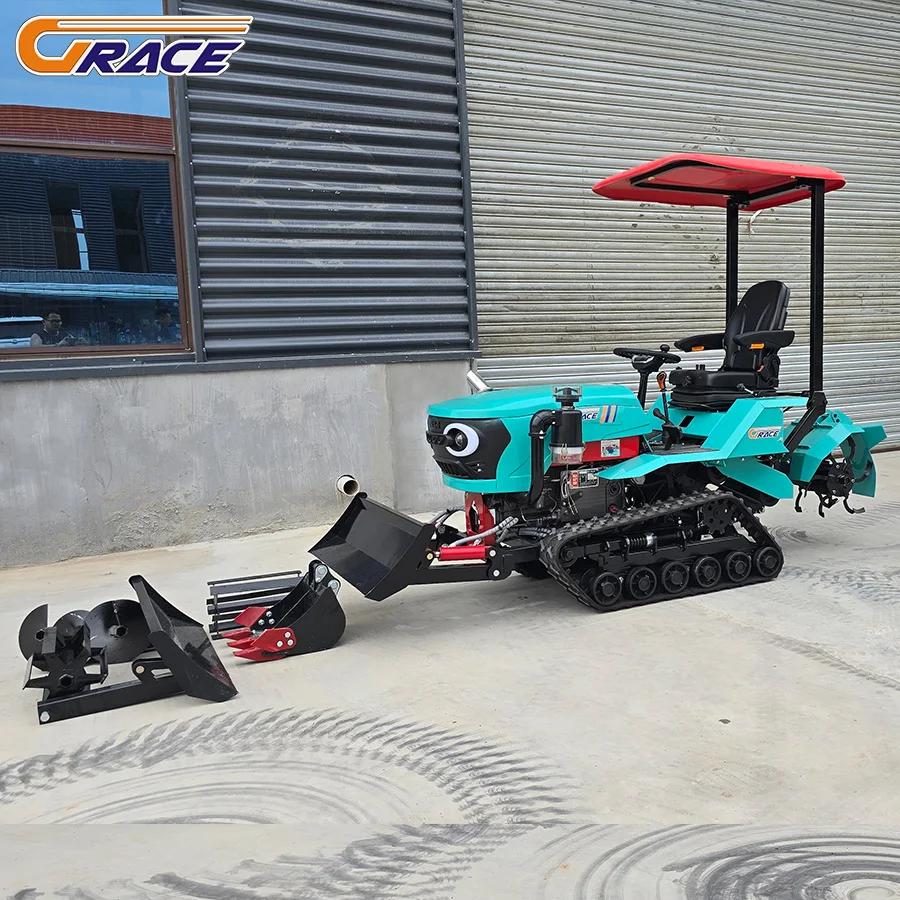 

Crawler Tractor Drop Spreader With Front End Loader 50HP Rotary kubota Engine Japanese Engine 4x4 Diesel Micro Farm Tractor