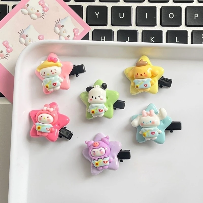 Cartoon Sanrio Star Hairpin My Melody Kuromi Pochacco  Hello KittyCute Side Edge Clips For Women Headwear Hair Accessories Gifts