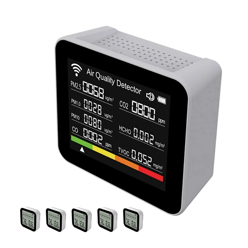 HOT-20 In 1 Tuya WIFI Air Quality Detector CO/CO2/TVOC/HCHO/PM2.5/PM1.0/PM10/Temp/Humidity/Time/Datew/ 5Pcs Sub-Sensors