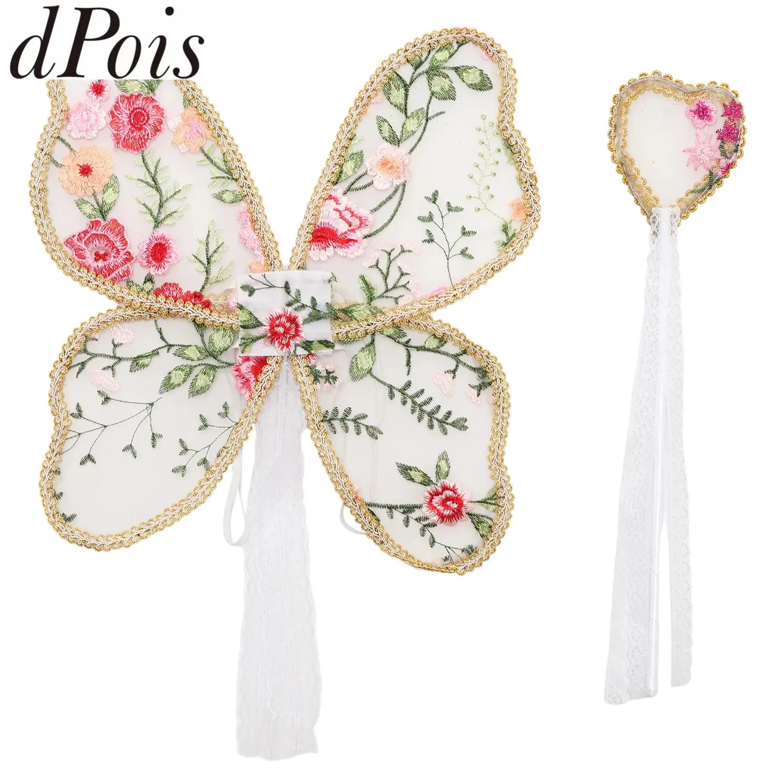 레이스 날개 요정 지팡이 세트 코스프레 사진 소품 무대 공연 의상 액세서리 성인용 할로윈 천사 날개 손 지팡이