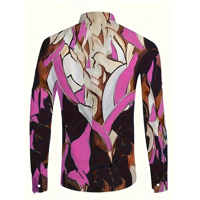 Men's long-sleeved 3Dshirts, bold abstract prints - bright colour-block designs, classic peak lapels and button-down plackets,