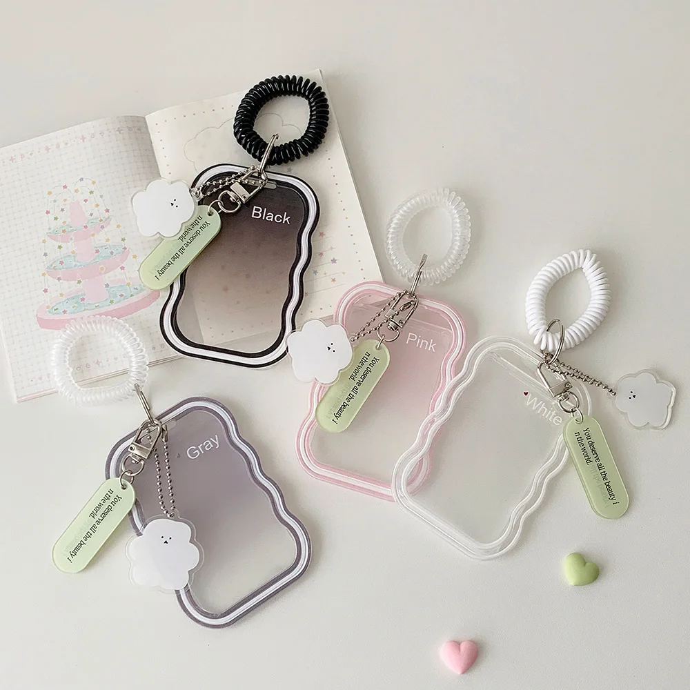 Hot Korean Style Simple Wave Pattern Card Holder Cute Girl Idol 3In Photo Storage Card Holder Student Meal Card Bus Card Pendant