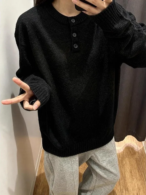 

Cleanfit Thiened Bla Men's Knitted Sweater Henry Collar Inner Wear Casual American Sle Winter Warm Long Sve Top