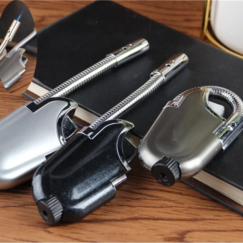 

Windproof Flexible Cigar Butane Lighter Spray Gun Portable Jet Lighter Kitchen Outdoor Blue Flame Torch Gas Lighter