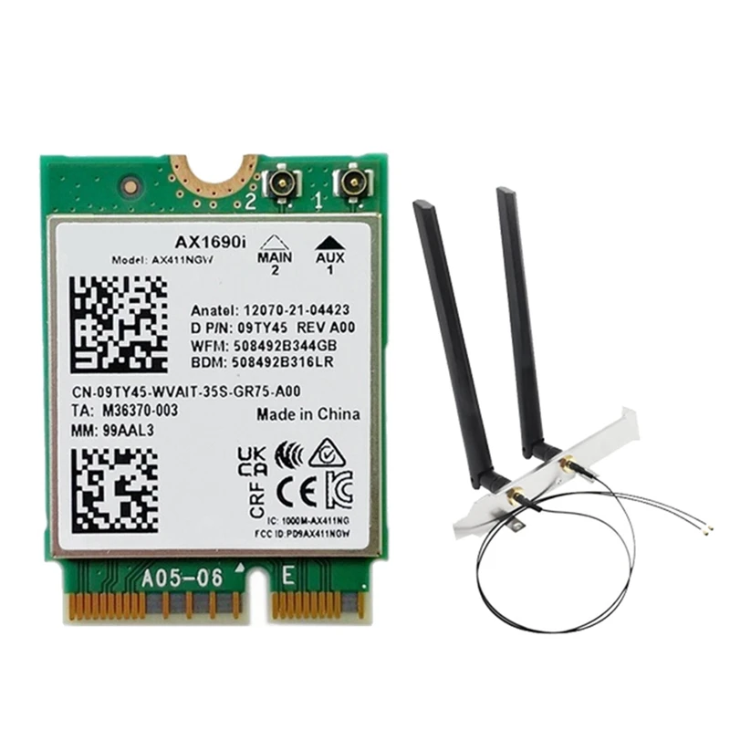 

AX1690I Wifi Card With 2X8DB Antenna AX411 Wi-Fi 6E Speed 2.4 Gbps 802.11Ax 2.4/5/6Ghz Bluetooth 5.3 Wireless Module