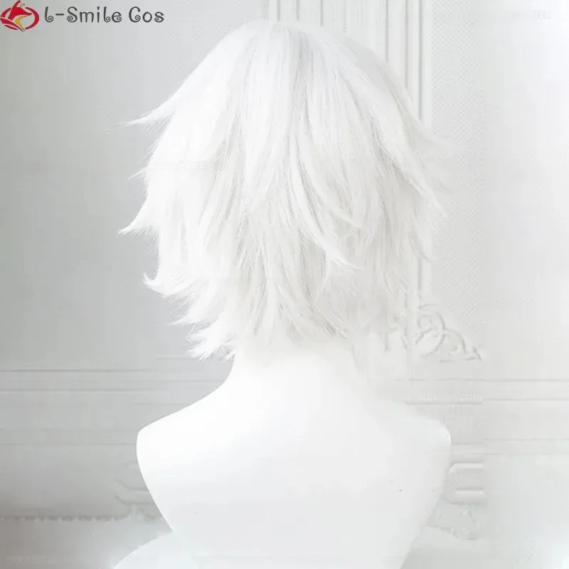 Аниме Killua Zoldyck, парик для косплея, 30 см, короткий мужской парик, лохматый многослойный белый парик, термостойкие синтетические волосы, парики для Хэллоуина