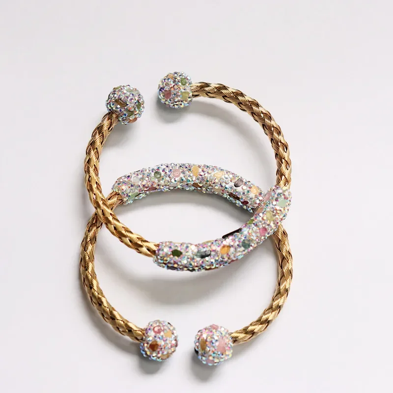 

Stainless Steel Inlaid Natural Tourmaline Small Raw Stone Bracelets for Women Fashion Jewellery