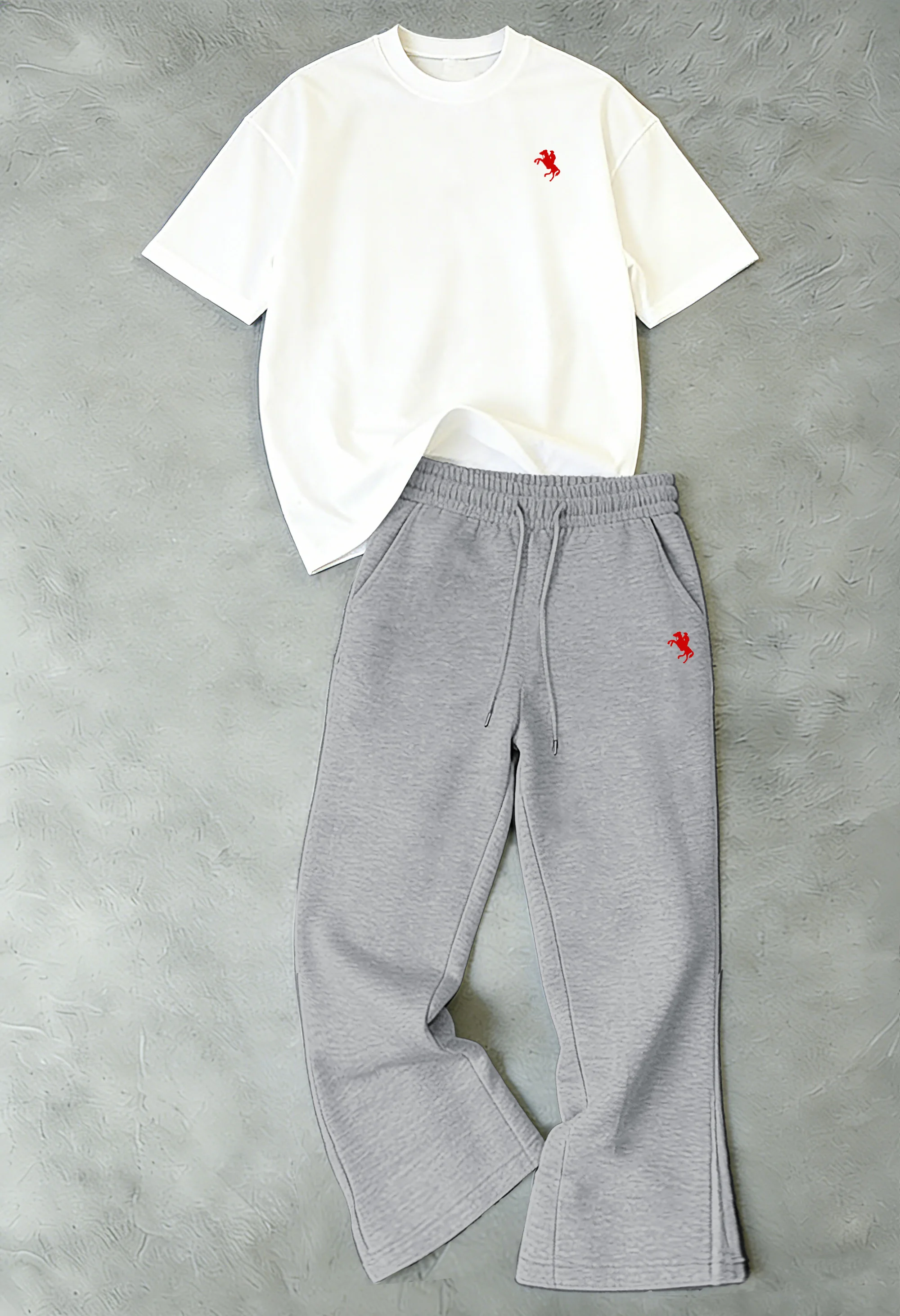 

Men's Minimalist Logo Tracksuit, Red Horse Print Regular Fit T Shirt and Joggers, Urban Street Style Loungewear