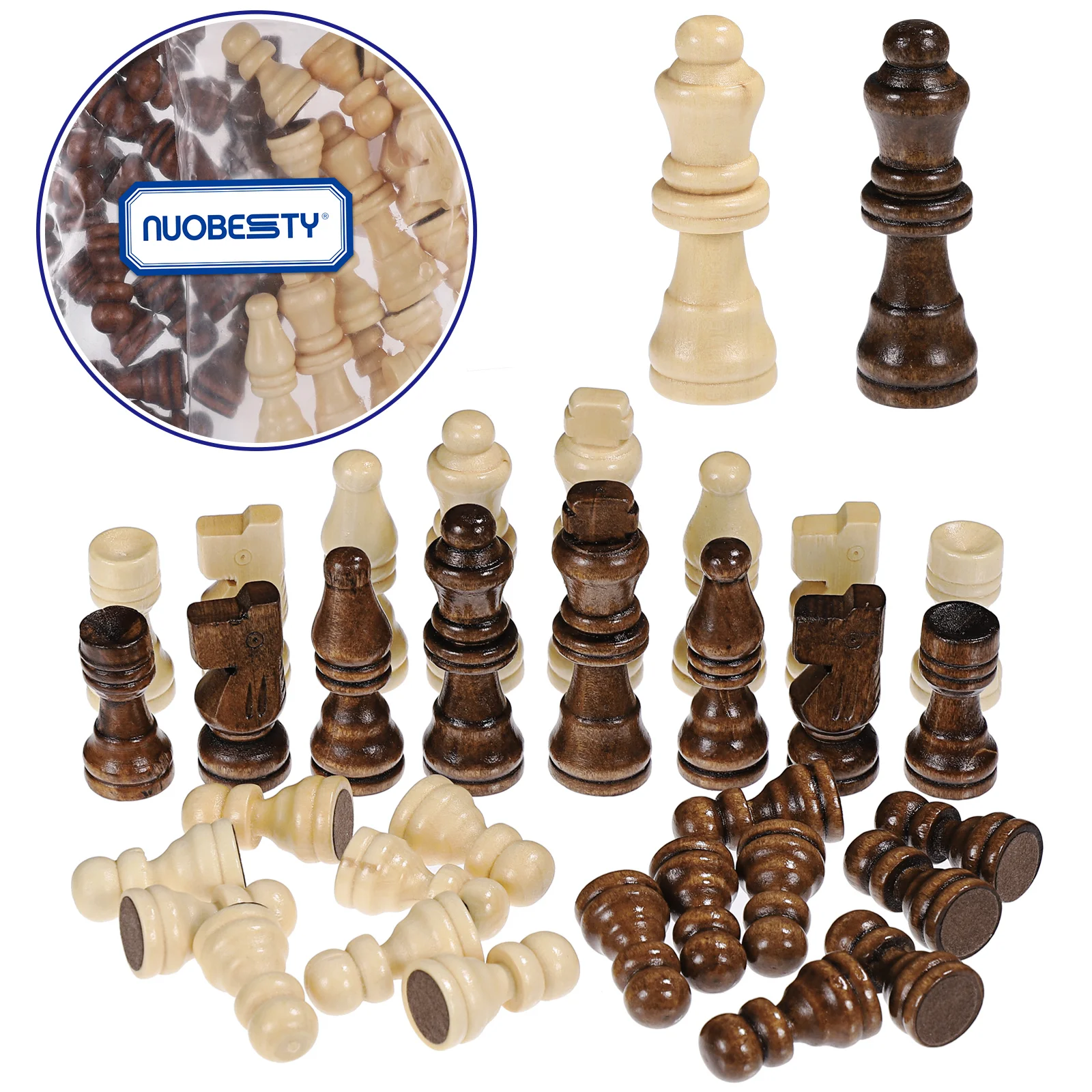 

NUOBESTY 32pcs International Staunton Chess Game Pieces Wooden 25" Chess Pieces Complete Spare or Replacement Pieces Without