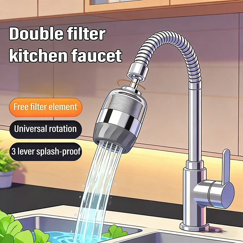 3 Modes Kitchen Stainless Steel Faucet 360 Rotate Bubbler Nozzle Double-layer Depth Filtration Faucet for Kitchen Washbasin