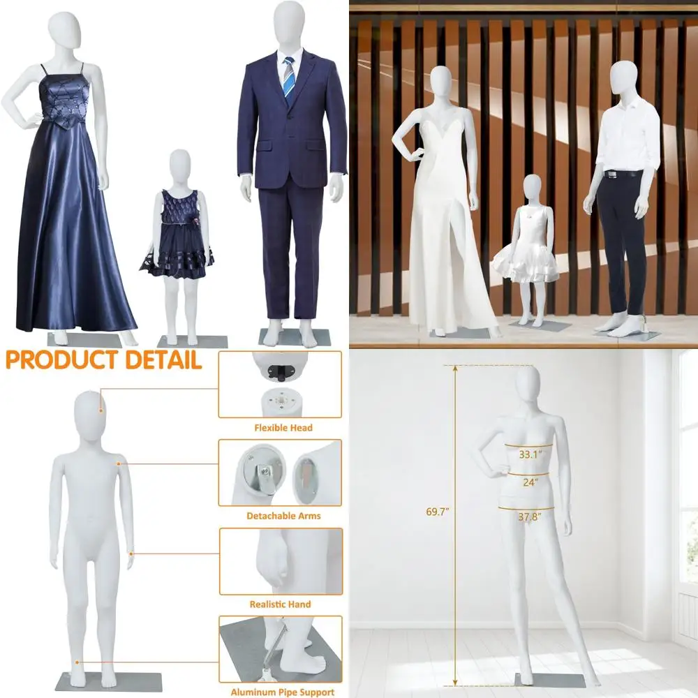 

6 Ft Adjustable Full Body Mannequin Set for Display, Detachable Dress Form Stand with Metal Base, Suitable for Various Outfits