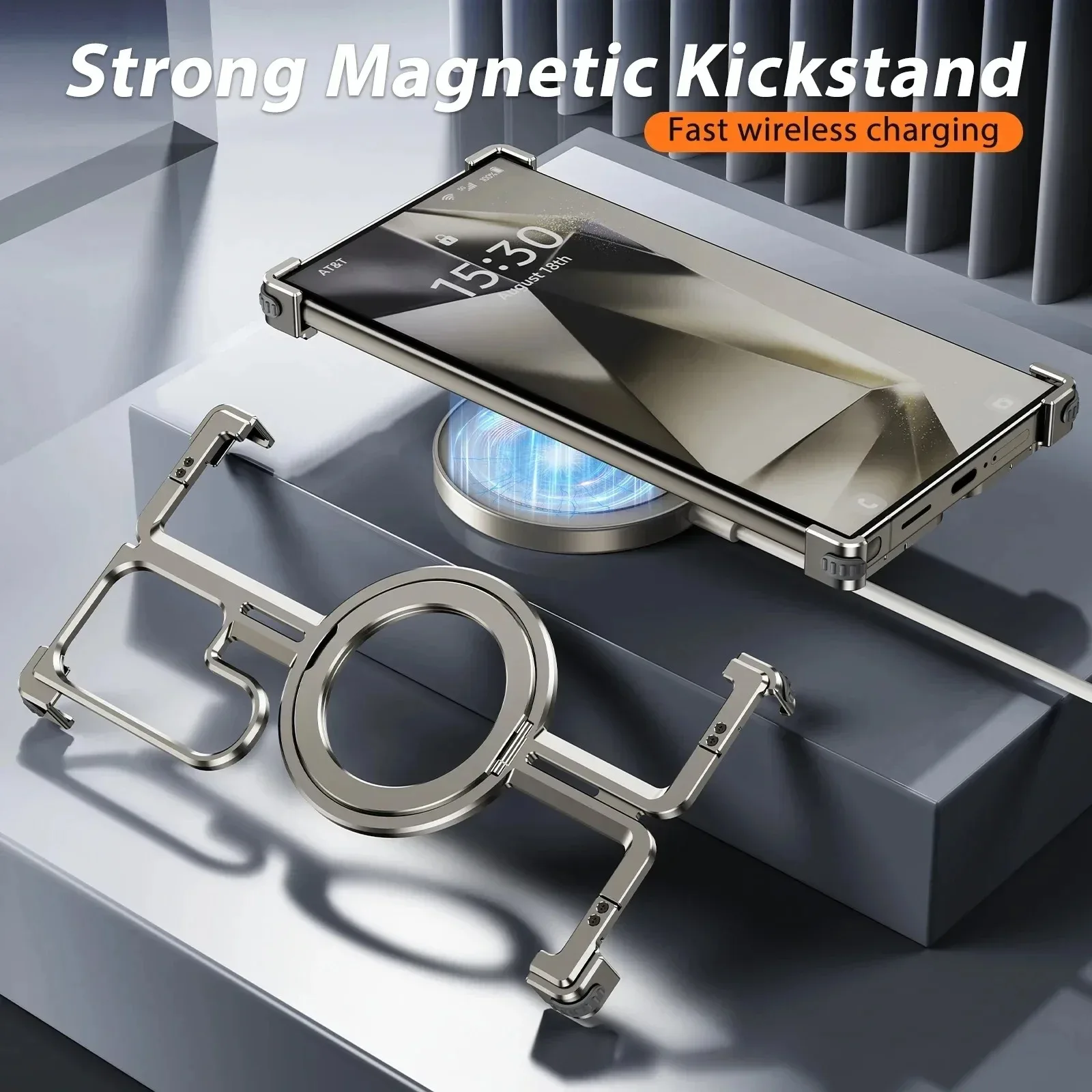 Magsafe Aluminum Alloy Magnetic Ring Stand Phone Case For Samsung Galaxy S23 S24 Plus S24 Ultra Metal Bumper With Stand Cover