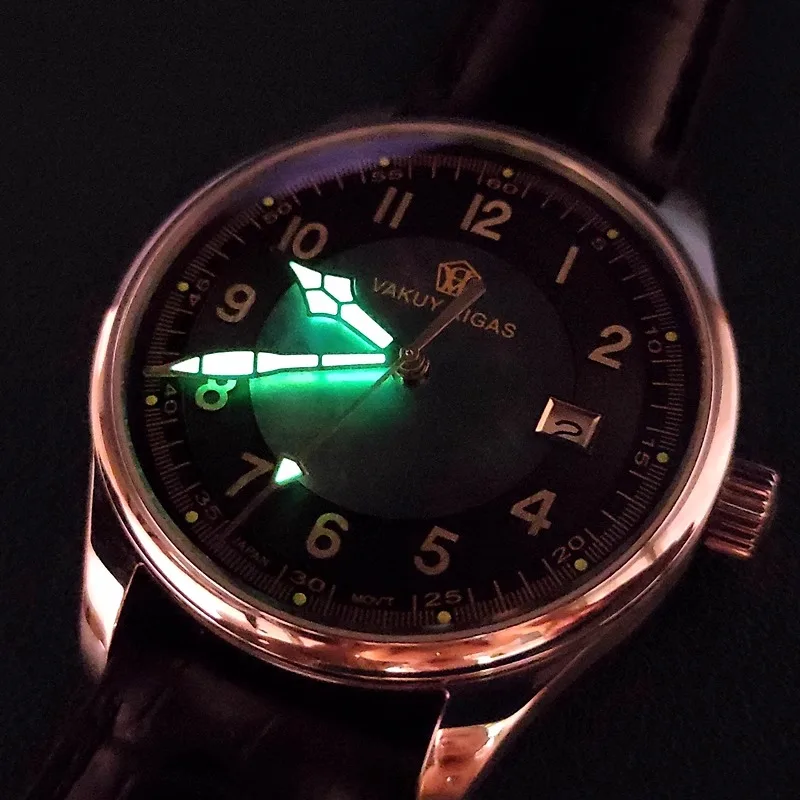 Vakuy 40mm relógio mecânico automático piloto nh35 madrepérola tridimensional prata parafuso prisioneiro negócios ao ar livre relógio à prova dwaterproof água