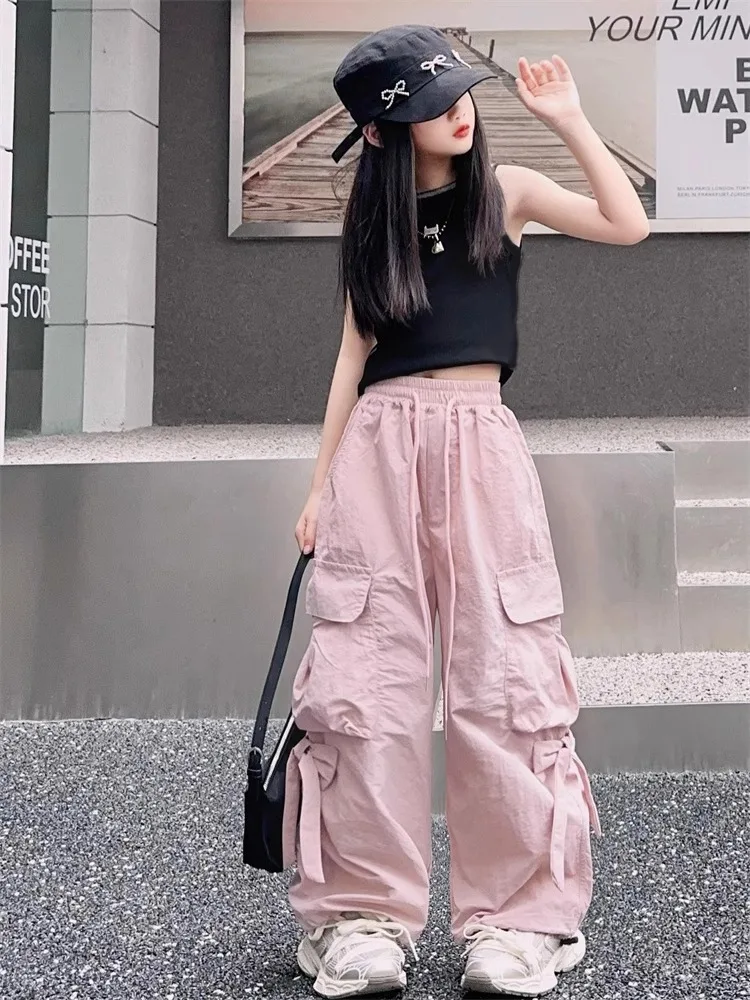 

Girls' Cargo Pants Set for Spring and Autumn2024New Style Cool and Stylish Jazz Street Dance Children's Casual Pants for Big Kid