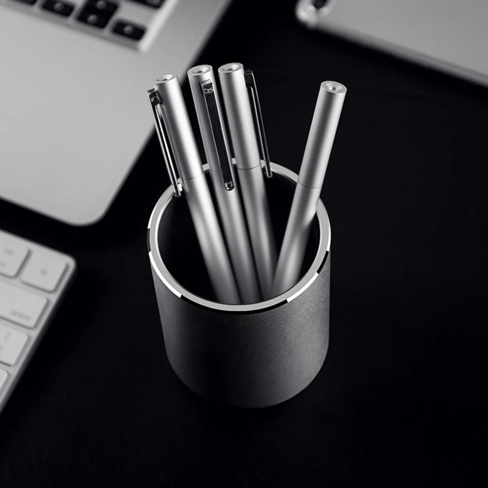 

Aluminium Alloy Pen Holder Round Brush Pot Pencil Container Desktop Stationery Organizer for Home Office School (Silver)